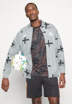 Puma Olympique De Marseille Prematch Jacket - Club Wear - Cool Gray/ White -Fashion clothing 85df5e549a9d4670a20dc162eec8143b