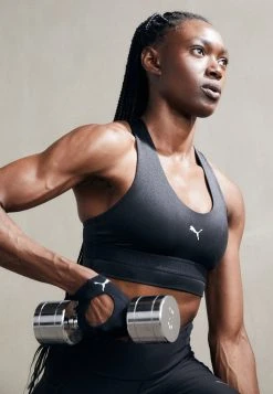 Puma Mid Impact Strong Shine Bra - Medium Support Sports Bra - Black