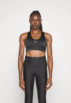 Puma Mid Impact Strong Shine Bra - Medium Support Sports Bra - Black -Fashion clothing f5559f596c2349a5b76fb82a28d36626